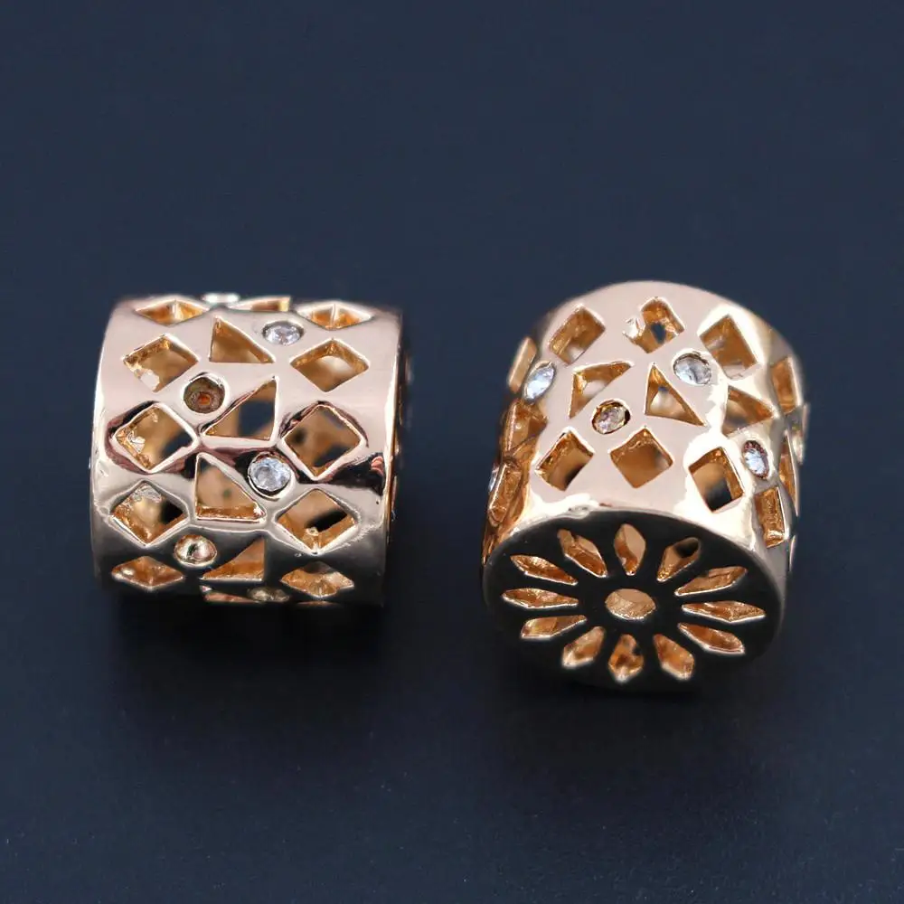 10pcs Quality Gold Color Spacer Beads Bracelet Beads Filigree Beading Rhinestone Pave Findings DIY Women Necklace Jewelry Making