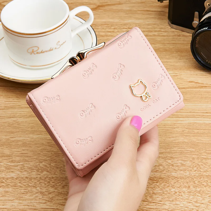 Lady Clutch Wallet Short Cat & Fish Design Money Purse Bag Female Small Fresh Wallets PU Leather Students Coin Pocket Bag