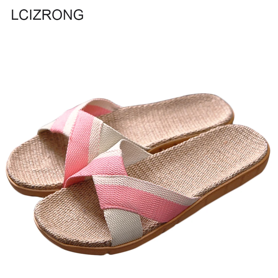 LCIZRONG New 7 Colors Lover Flax Indoor Women Slippers Home Summer 35-45 Size Female Slippers Fashion Non-slip Unisex Slippers