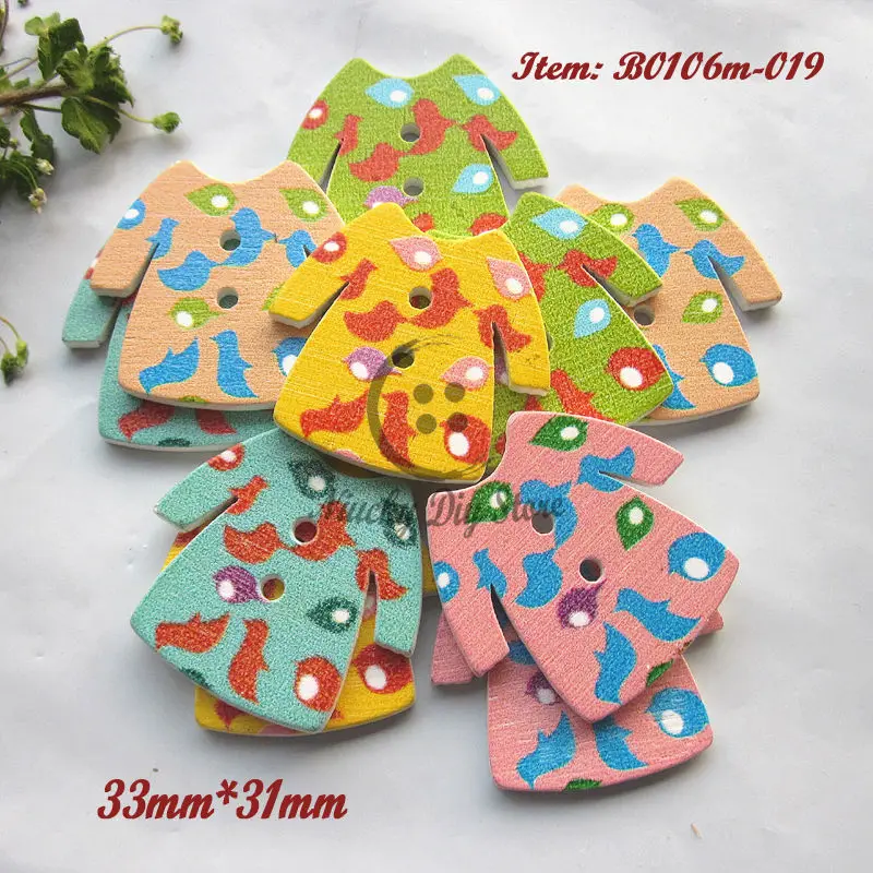 Craft accessories 100pcs mixed color doll skirt shape wooden buttons for craft child toy scrapbooking accessories 33mm*31mm