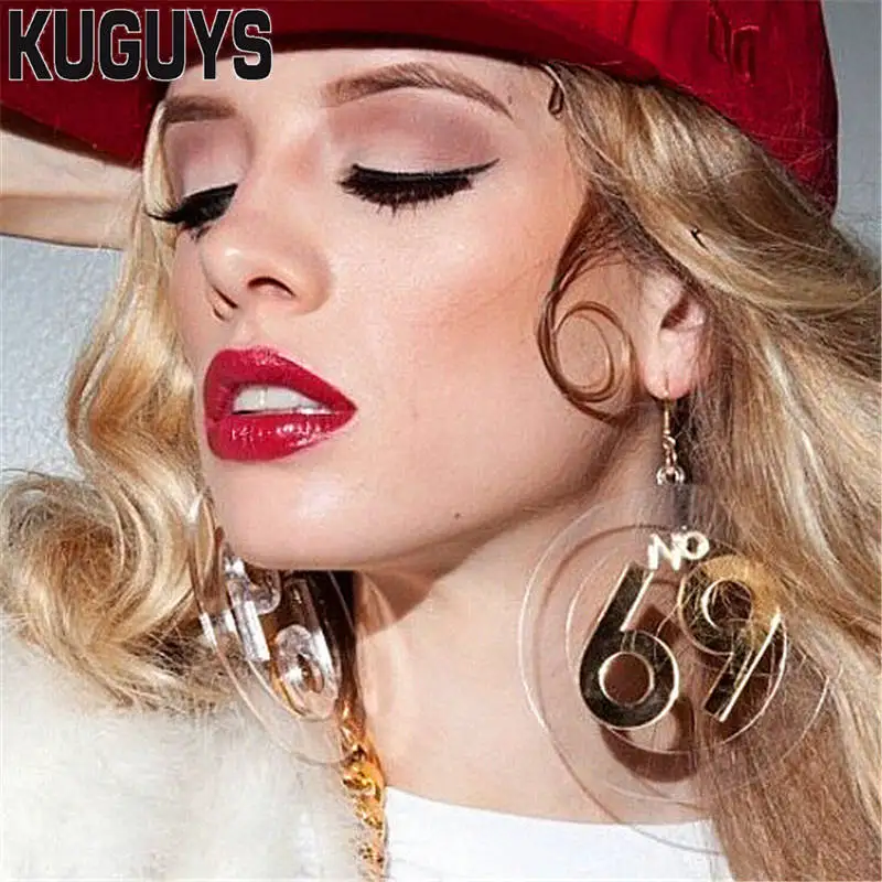 KUGUYS No.69 Drop Earrings for Women Round Large Big Hyperbole Acrylic Jewelry Fashion Accessory