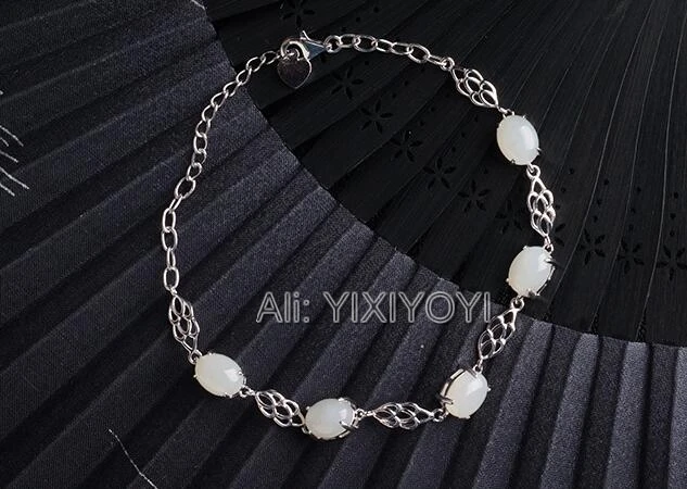 Genuine 925 Silver Natural White HeTian Jade Lucky Bracelet Charm Chain Link Bracelets Luxury Gift Certificate Fine Jewelry