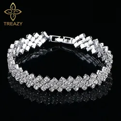 TREAZY Elegant Silver Color Crystal Bracelets for Women Waving Bridal Bracelets & Bangles Wedding Engagement Jewelry Gift