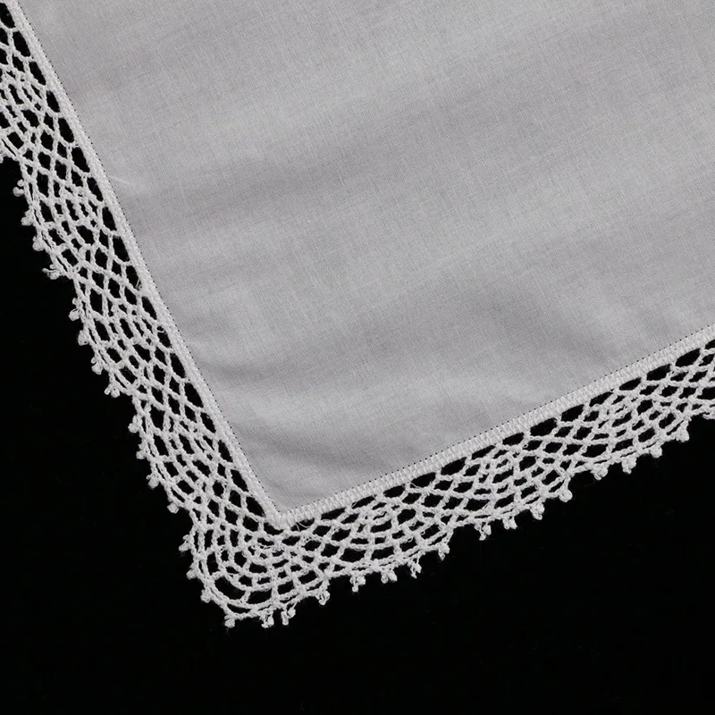 D001: White premium cotton lace handkerchiefs crochet hankies for women/ladies wedding handkerchief