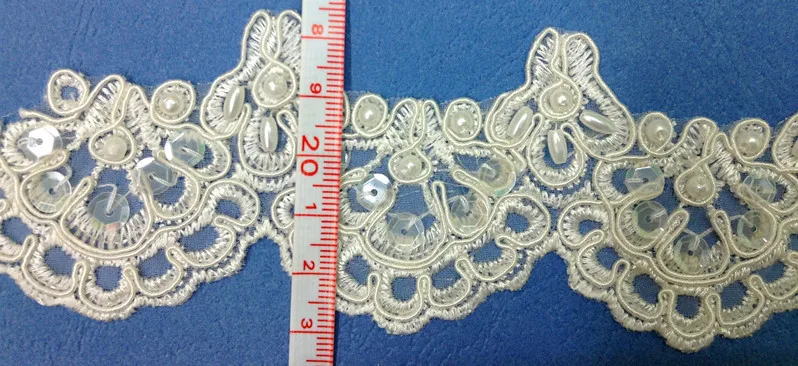 FREE SHIPPING 5.5cm organdy polyester embroidery framed beaded and sequined veil dress lace trim,XERY-Z729