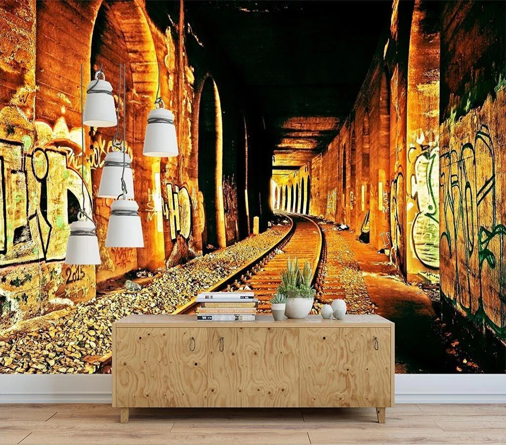 Decorative wallpaper Railway tunnel rail background wall painting