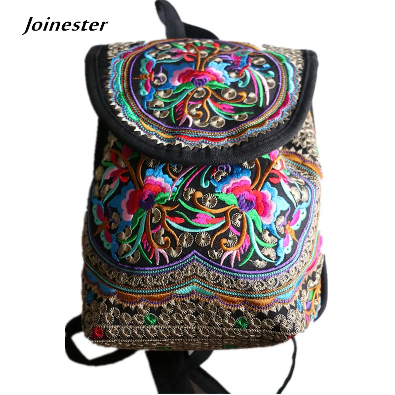 Vintage Backpack Fashion Cute Bag for Saunter Chinese Yunnan Girls\' Flower Embroidered Traditional Ethnic Style Women Canvas CR