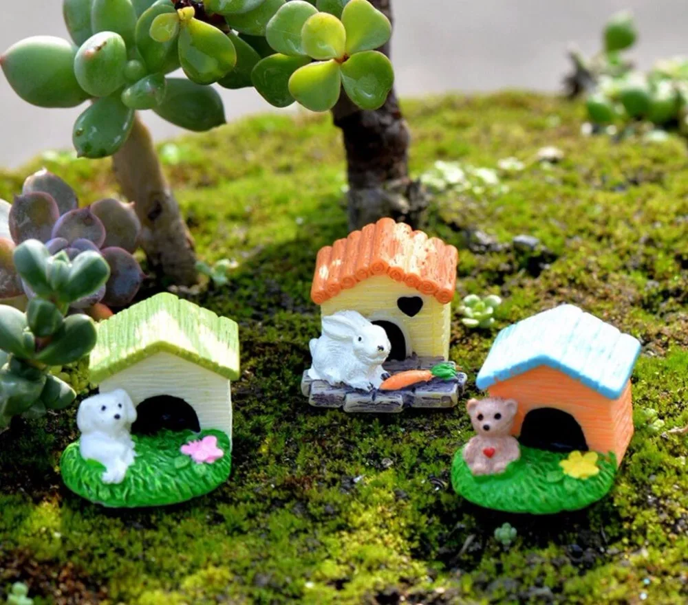 

20pcs 2.2*2.3cm Dog/Rabbit/Cat Mini House Dollhouse Landscape Accessories Resin Ornaments Miniature Garden Decor DIY Materials