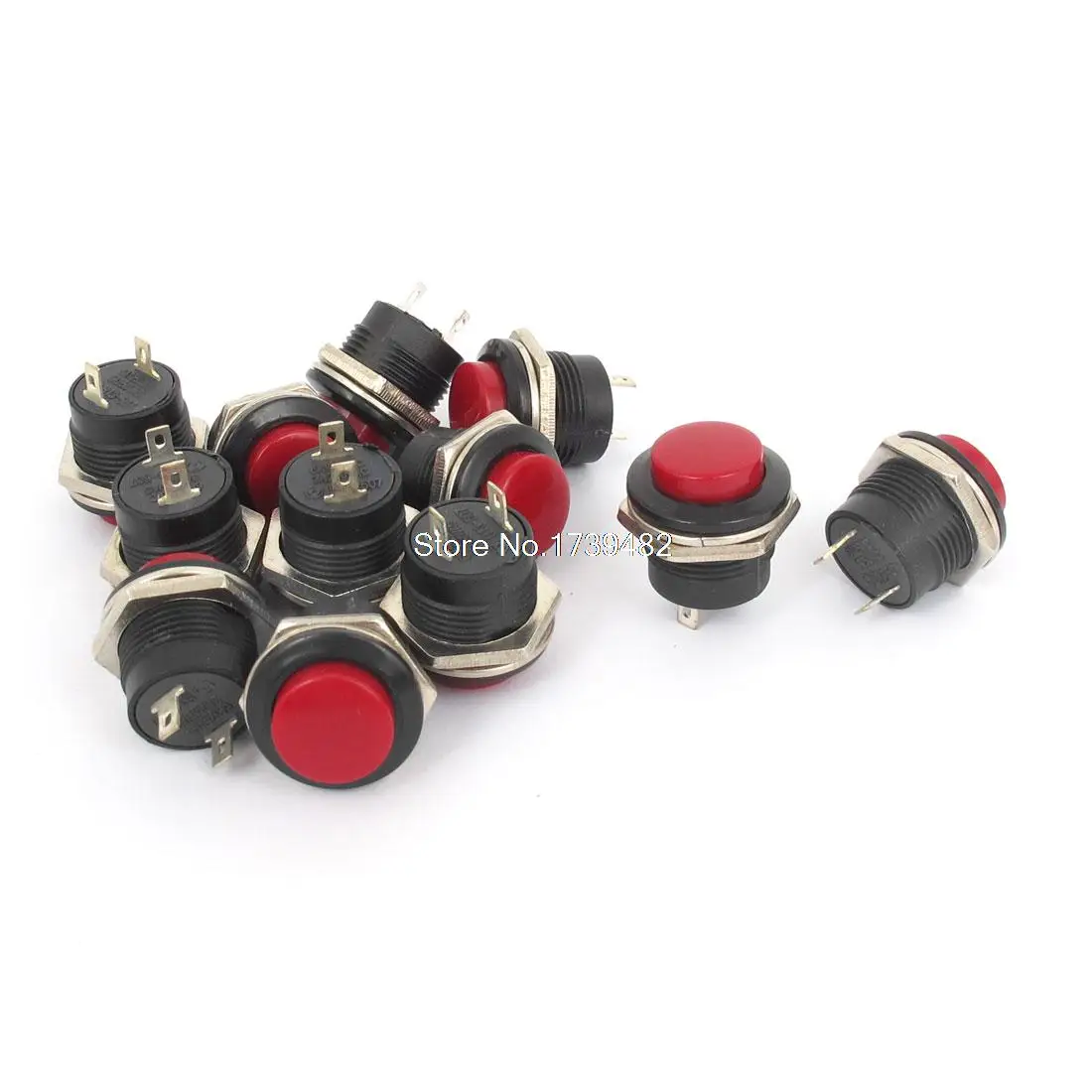 

AC250V 3A/AC125V 6A SPST 16mm Black Red Momentary Push Button Horn Switch 12pcs