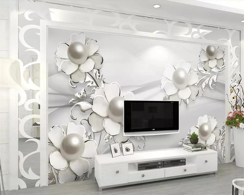 Beibehang wallpaper fashion three-dimensional jewelry flower TV background walls living room bedroom decoration 3d wallpaper