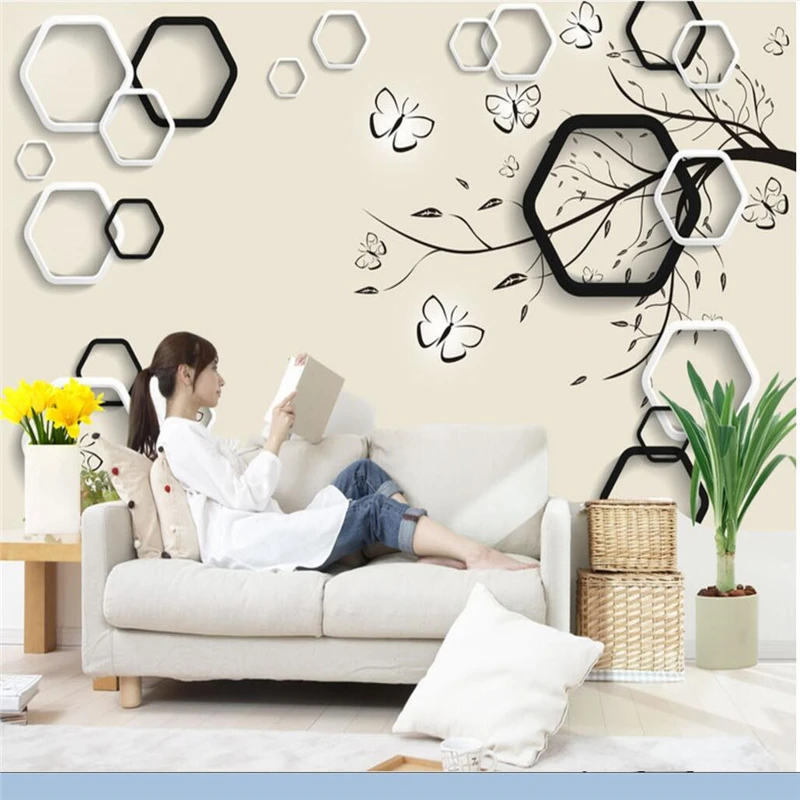 wellyu  papel de parede 3d  Custom wallpaper   3D backdrop tree branch hexagon  wallpaper for walls 3 d   papier peint behang