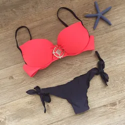 S-XL Plus rozmiar strój kąpielowy stroje kąpielowe Bikini kobiety Sexy stałe bandaż Biquini brazylijski Bikini Set 2023 kostiumy kąpielowe kobiety 180b