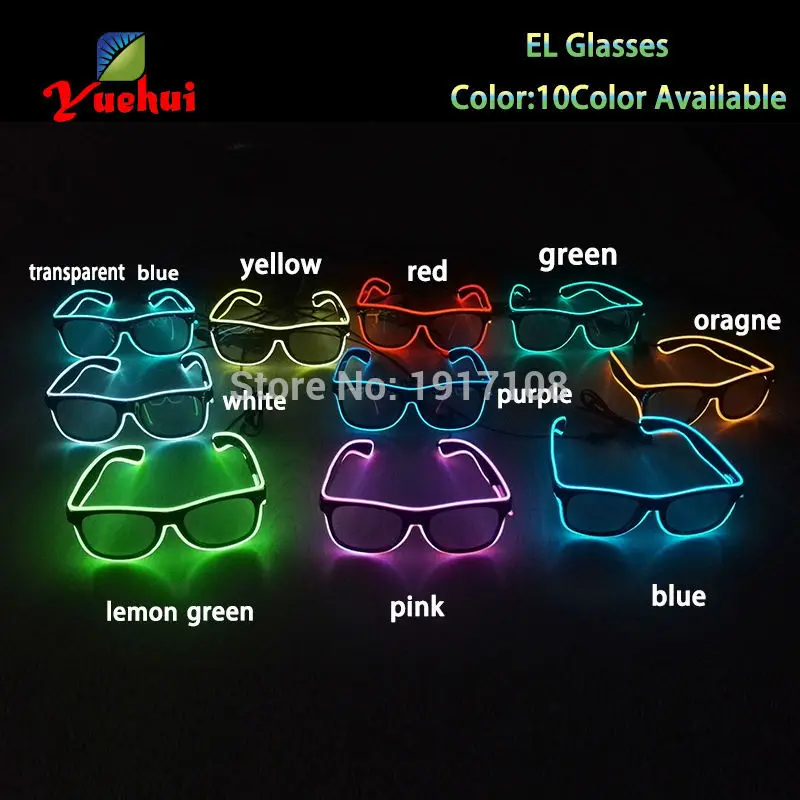 New brand 10 Color Sparkling Wedding decor LED sunglasses Battery powered Carnival,Dance,Party decorative EL sunglasses Gift