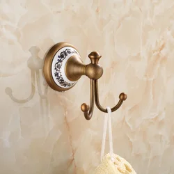 Antique Brass Clothes Hooks Wall Mounted with Porcelain towel rack clothes hook Bathroom Accessories Robe Hooks H001
