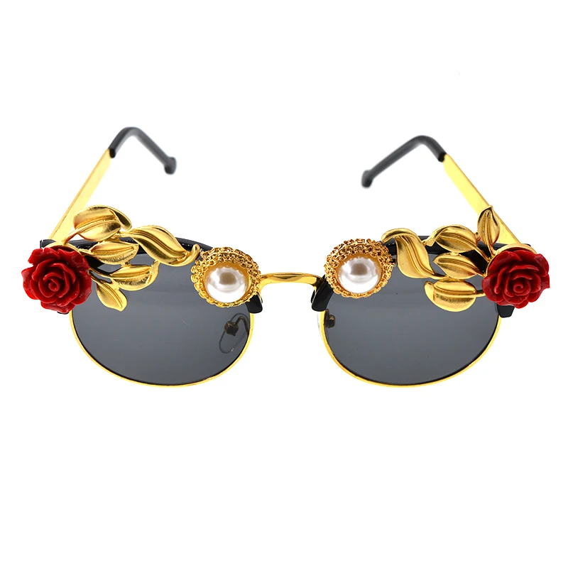 Handmade High Quality Luxury Flower Cat Eye Sunglasses Women Baroque Retro Sun Glasses Vintage Ladies Shades Rhinestone Eyewear