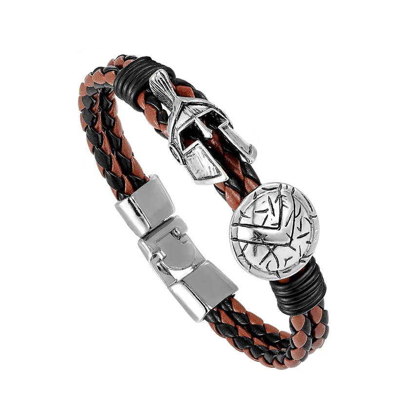 2019 Fashion Retro Men Bracelet Spartan Helmet Warrior Leather Bracelets Pulseira Luxury Handmade Rope Ladies Bracelet Fine Gift