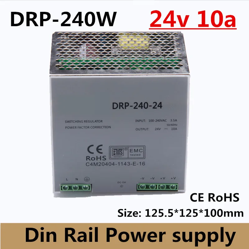 

Din rail type 240W 24v 10A single output switching power supply ac-dc smps for led light, cnc cctv, model: DR-240-24