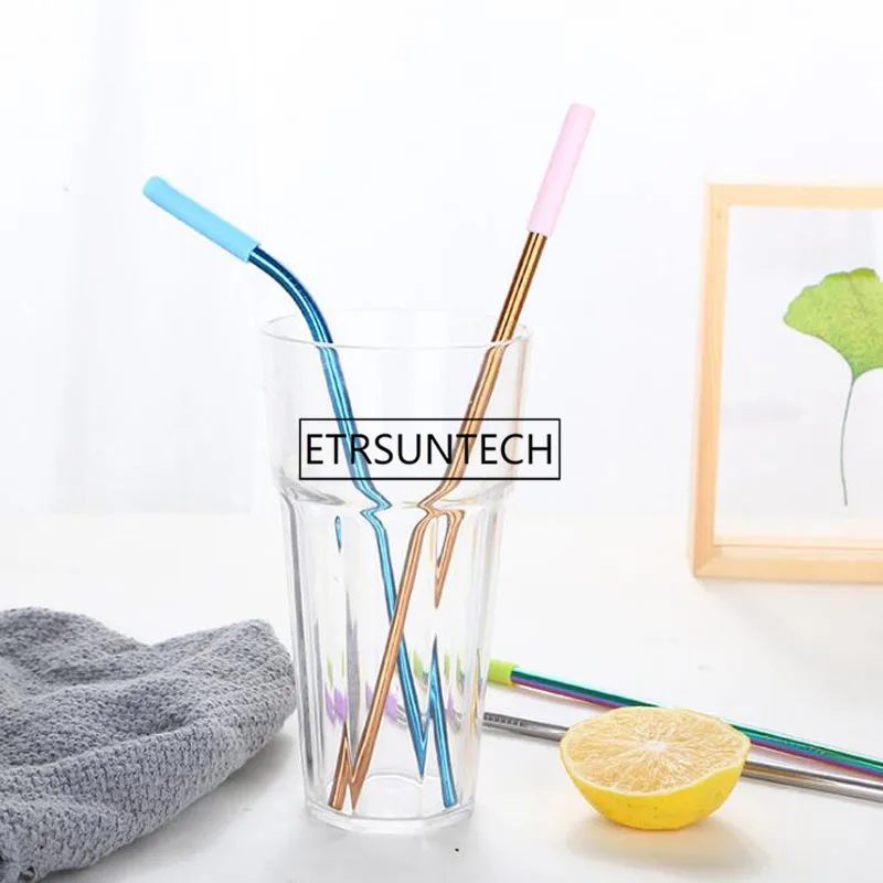 Reusable Metal Straw Colorful Straight&Bend Drinking Straw With Silicone Tips Drink Accessories 215X6mm 300pcs