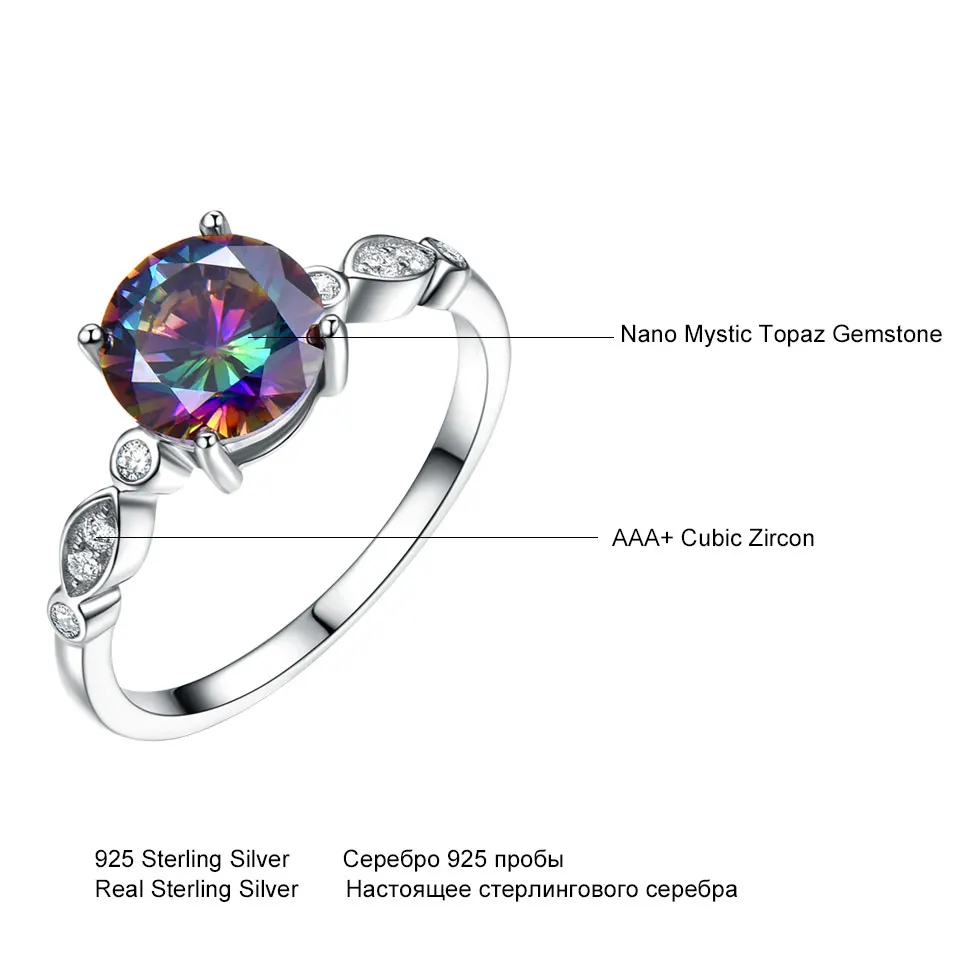 UMCHO Romantic Genuine Rainbow Fire Mystic Topaz Rings Solid 925 Sterling Silver Jewelry Engagement Rings For Women Fine Jewelry