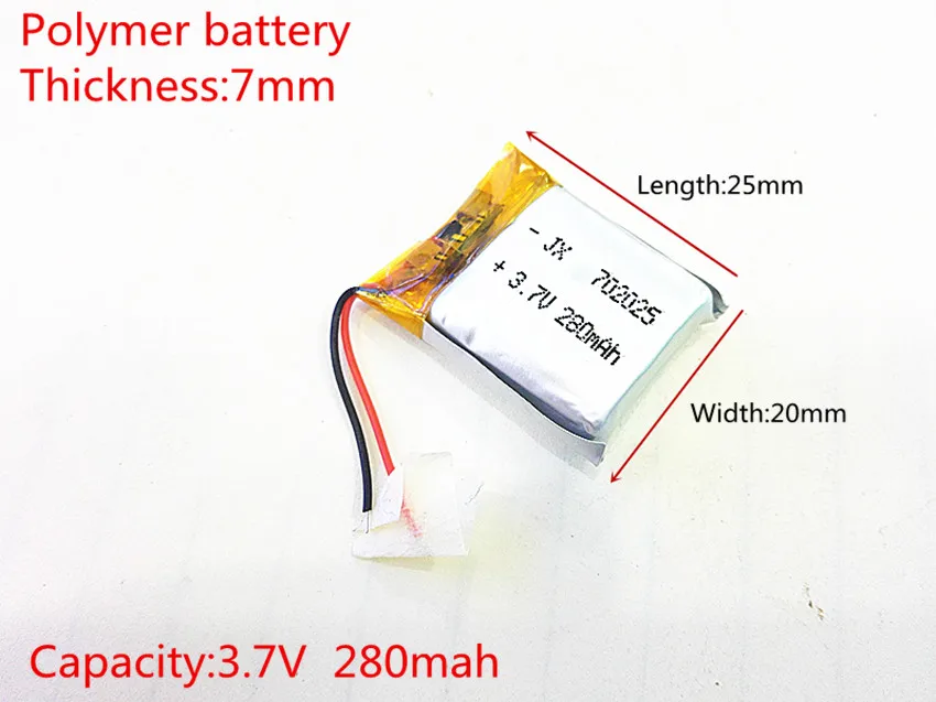 3.7 V 280 mAh [702025] PLIB, polimerowa bateria litowo-jonowa/akumulator litowo-jonowy do dvr, GPS, power bank, mp4; mp3