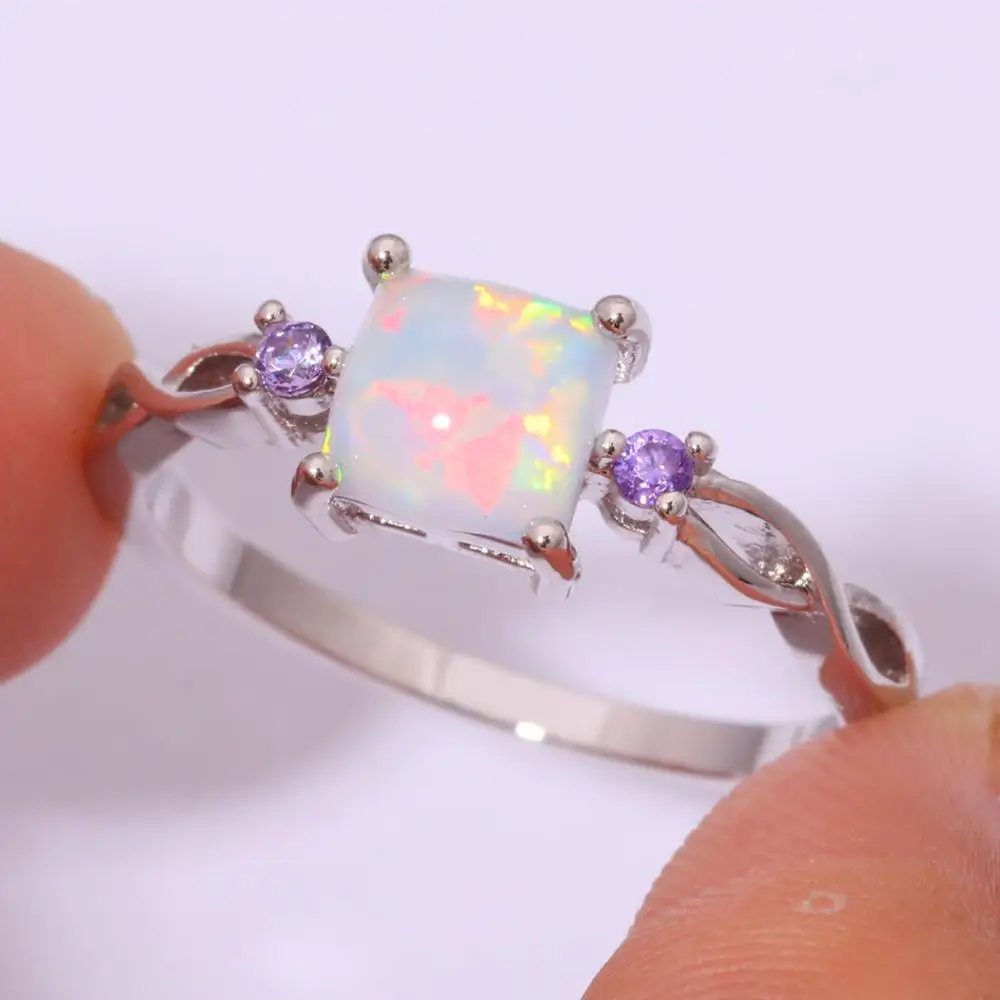 CiNily Created White Fire Opal Purple Zircon Silver Color Wholesale Fashion Wedding for Women Jewelry Ring Size 6 7 8 OJ8587