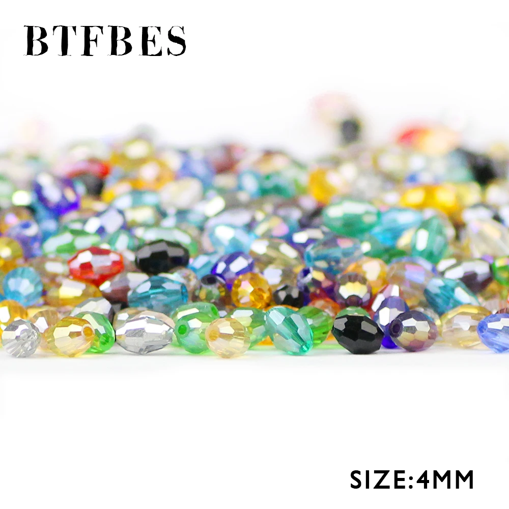 BTFBES Rice Grains Austrian Crystal Oval Shape Beads 4*6mm 100pcs AB Glass Loose beads For Jewelry Necklace Making DIY Bracelet