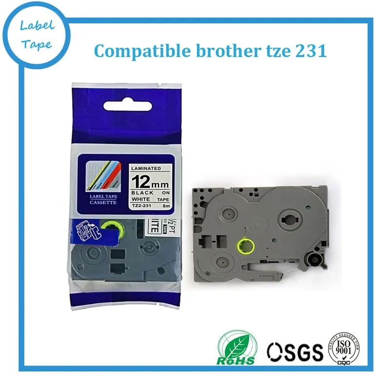 12mm Black on White P touch 12mm tze-231 Label Tape Cartridge tz231 tze-231 for  PT-9700PC, PT-9800PCN, PT-3600