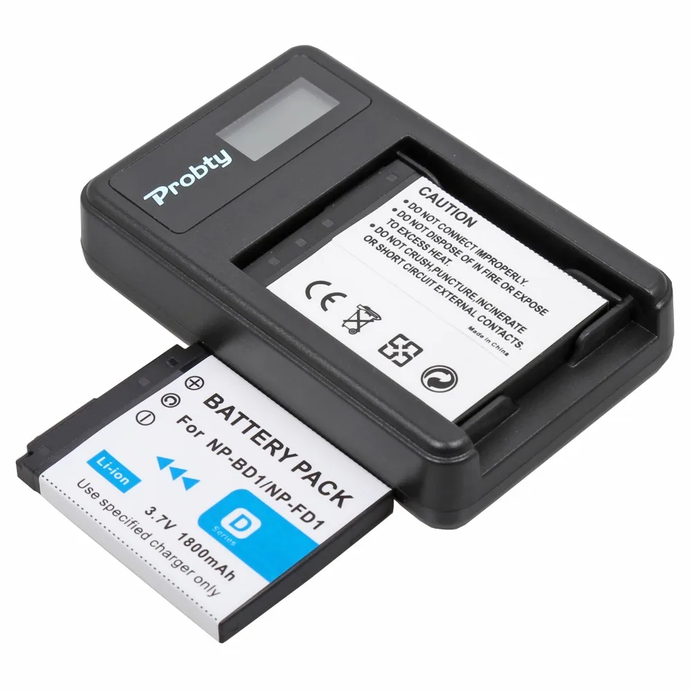 2Pcs PROBTY NP-BD1 NP BD1 Battery + LCD Charger for Sony Cyber-shot DSC-G3 T2 T70 T75 T77 T90 DSC-T200 DSC-T300 DSC-T500 Camera