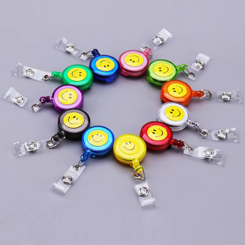 20 pcs Smiling Face Retractable Lanyard ID Card Name Badge Holder Reels with Clip Keep ID Key Nurse Badge Holder Id Card