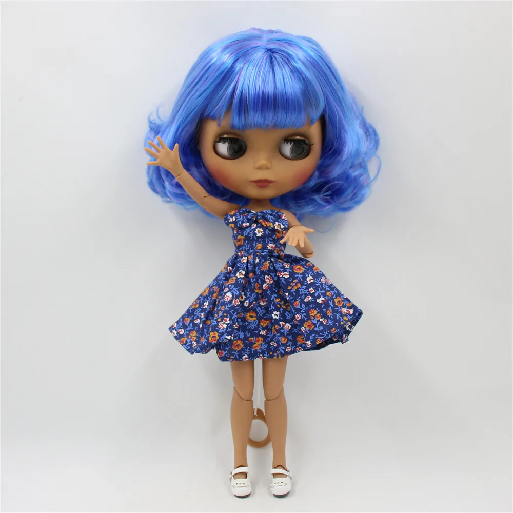 ICY DBS Blyth doll Black Matte face Joint body 1/6 bjd Shining Blue hair BL7216/6208