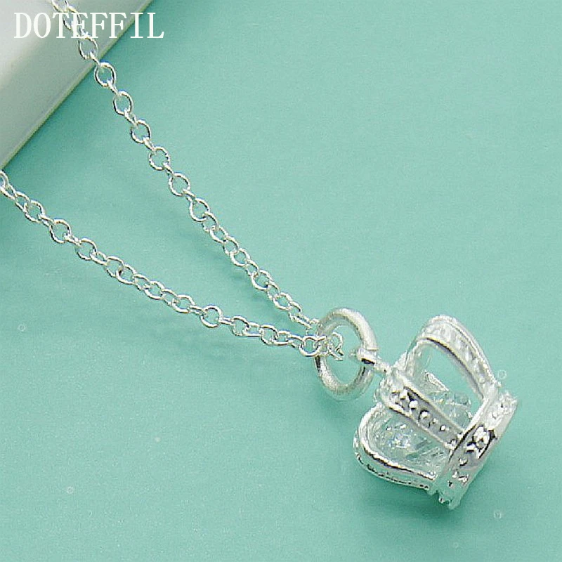 DOTEFFIL 925 Sterling Silver AAA Zircon Crown Pendant Necklace 18 Inch Chain For Woman Fashion Wedding Engagement Party Jewelry