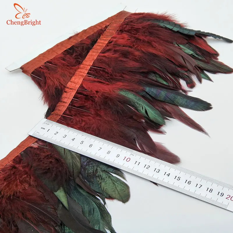 ChengBright güzel 10 metre şarap kırmızı tavuk horoz kuyruk tüyleri düzeltir şerit düğün parti giyim horoz tüyü düzeltir
