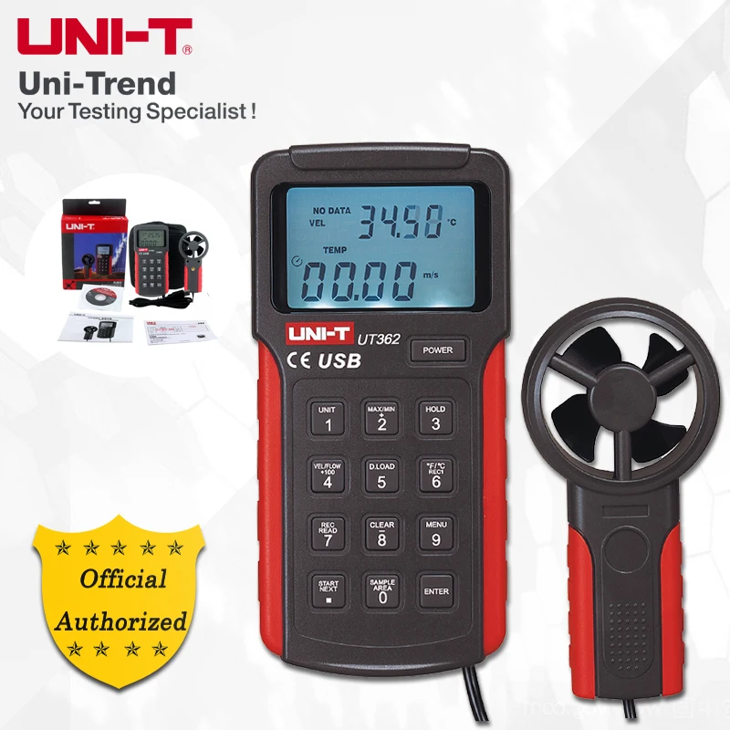 Anemometer der UNI-T UT360-Serie UT361 UT362, professioneller Tester für Lufttemperatur/Luftgeschwindigkeit/Luftvolumen