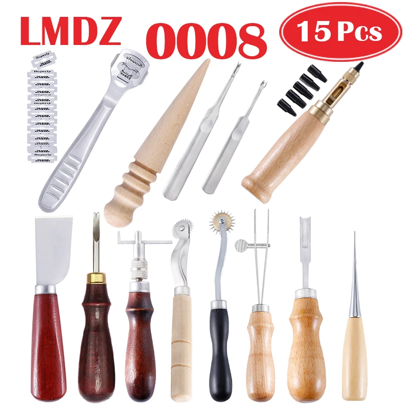 LMDZ DIY Leather Craft Tool Set Kit Hand Sewing Stitching Punch Carving Work Saddle Punching Cutting Tool  Shoemaker Repair Tool