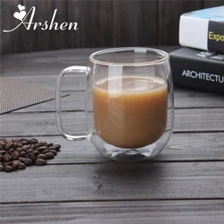 Arshen Big Promotion! 300ml Handmade Heat Resistance Double Wall Clear Glass Cups Coffee Milk Tea Beer Mug Transparent Drinkware