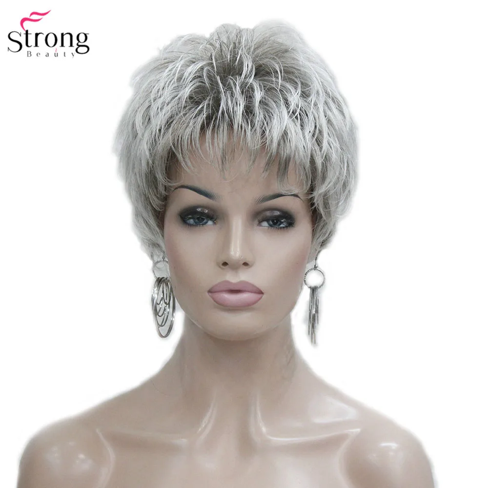 StrongBeauty Women's Wig Short Straight Pixie Cut Natural Hai Synthetic Capless Wig Gray/Red