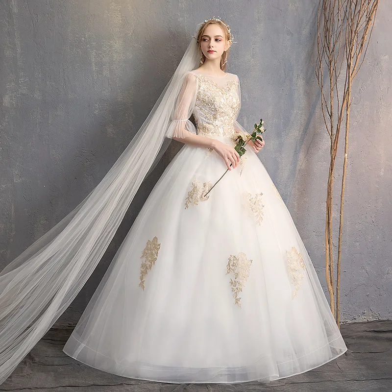 

Ball Gown Lace Half Sleeve Beading Embroidery Floral White Long Dress Women Slim Vestidos Party Dresses Evening With Headscarf