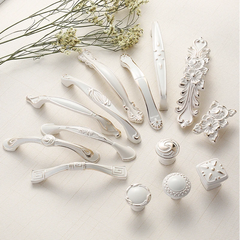 AOBT Zinc Aolly Ivory White Cabinet Handles Kitchen Cupboard Door Pulls Drawer Knobs European Furniture Handle Pens Hardware