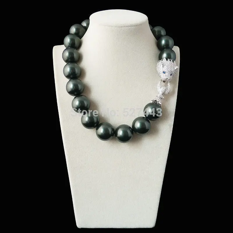 Prett Lovely Women's Wedding Wholesale >>Natural 20mm black green shell pearl inlay zircon leopard head LUXURY nec