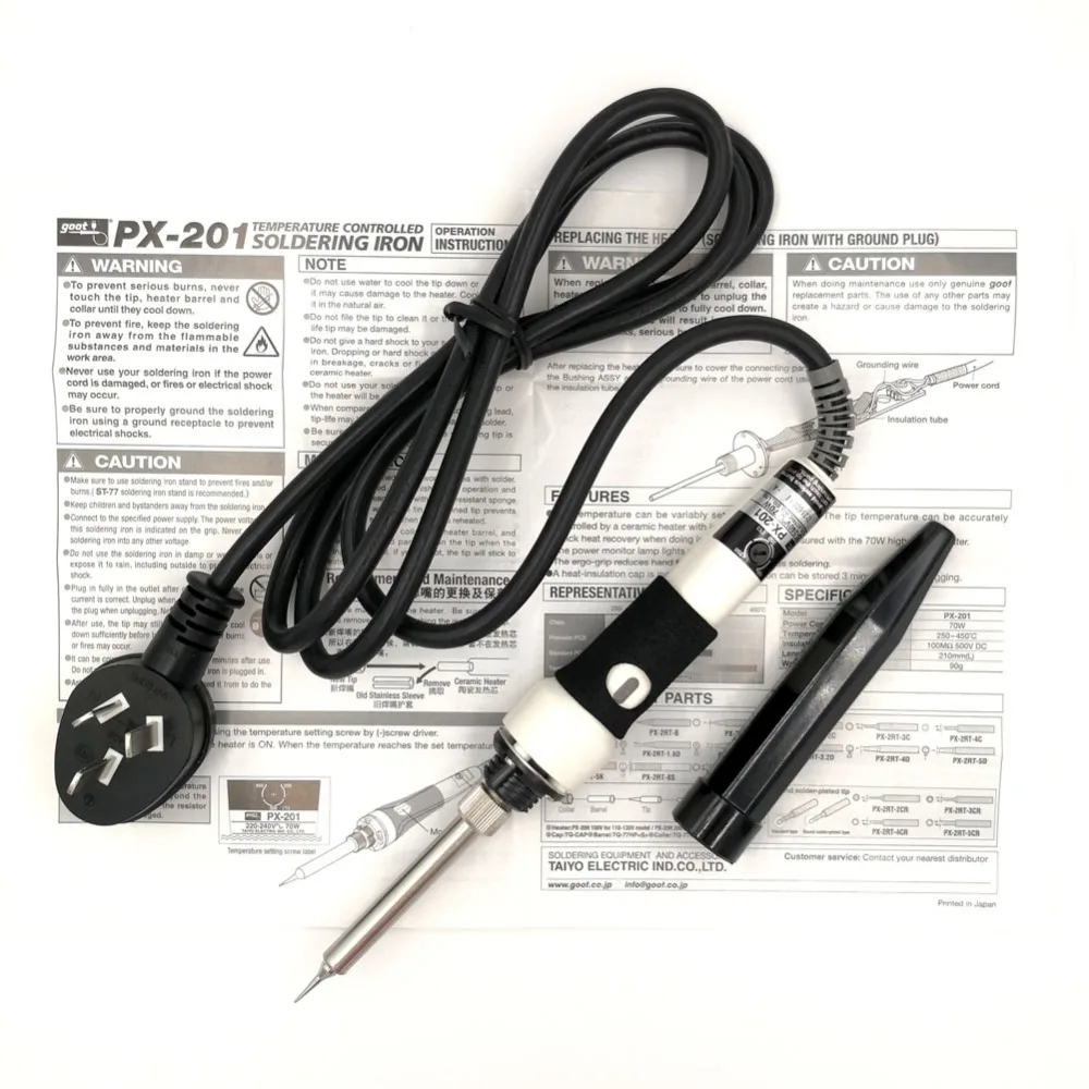 Japan GOOT PX-201 Wide-range Soldering Iron with Temperature 250-450 Degrees Celsius Adjuster 70W 220V Input Ceramic Heater