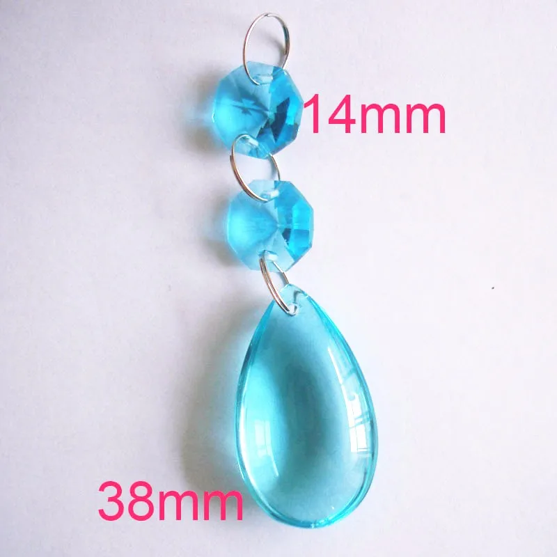 30pcs/lot 38mm Crystal Waterdrop Aquamarine Glass Crystal Pendants Lighting Prisms Trimming Suncatcehers For Strand Garland