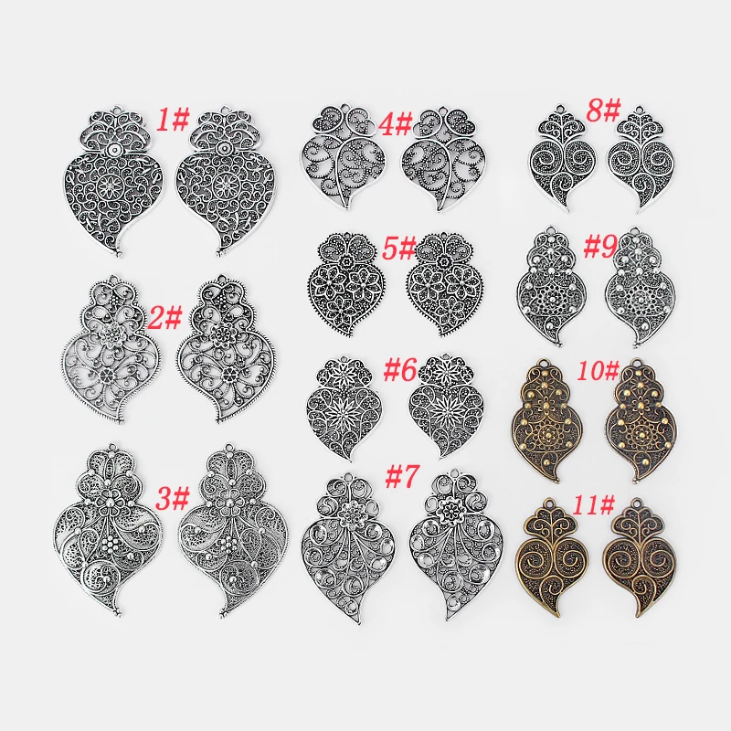 5Pairs/set Heart Filigree Pendant Accessories For Jewelry Viana Heart Charms for Handmade Necklace Earring Jewelry Making Findi