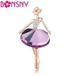 Bonsny Rhinestone Ballet Dancer Girl Brooch For Women Brooches Pin Collar Scarf Decoration New Fashion Jewelry Gift Accessories