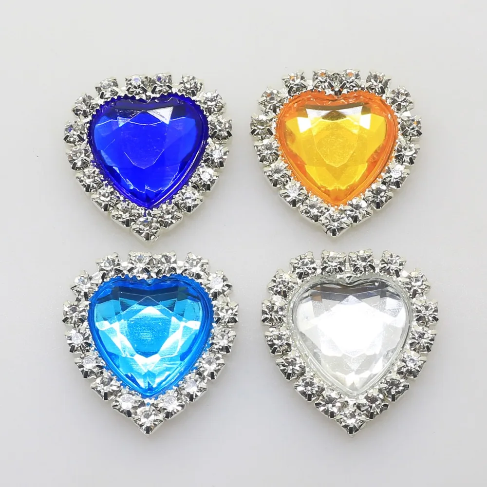 wholesale Heart-shaped 21*20MM acrylic rhinestone button flatback can mix colors 50PCS/lot