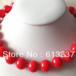 Red round coral 12mm charming artificial beads diy chains necklace elegant women fashion jewelry making 18 inch MY4064