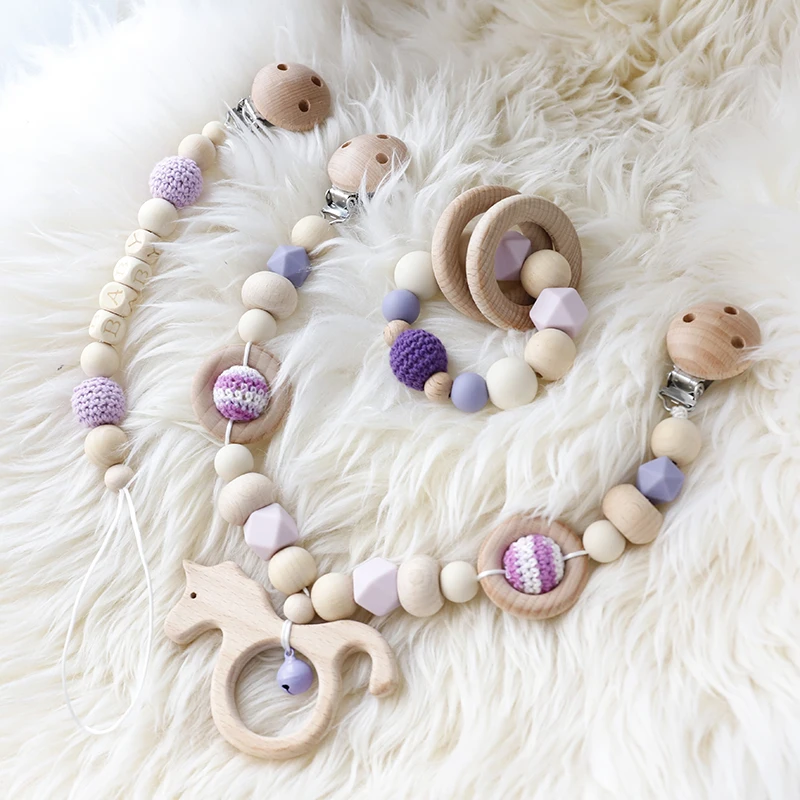 3 pz/1set accessori per passeggino doccia per neonati regalo per allattamento per sonaglio Montessori giocattoli per bambini in legno di faggio masticabili ecologici