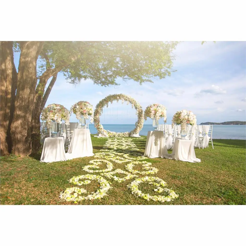 Allenjoy background for photo studio Forged wedding arch Wedding on the sea outdoor love romantic backdrop new season photocall