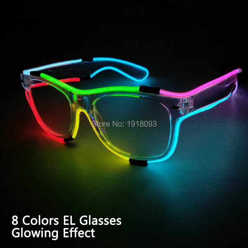 New Design 8Colors EL Wire Glasses Glowing Product with Steady on Inverter Night fluorescent glasses Holiday Lighting