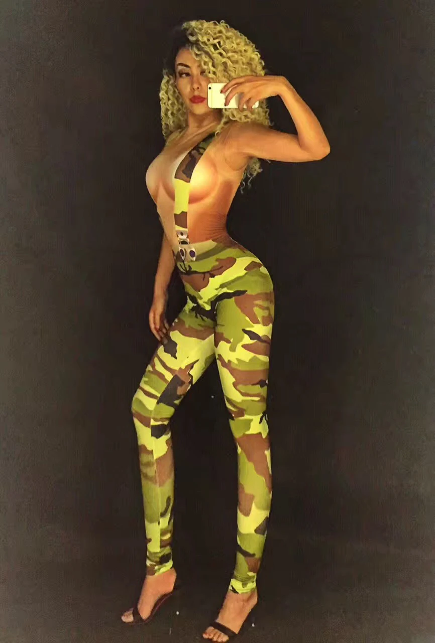 

Halloween Women Camo Sexy Bodysuit 3D Printed Jumpsuit Party Celebrate Performance Stage Wear DJ Singers Dancer Playsuits