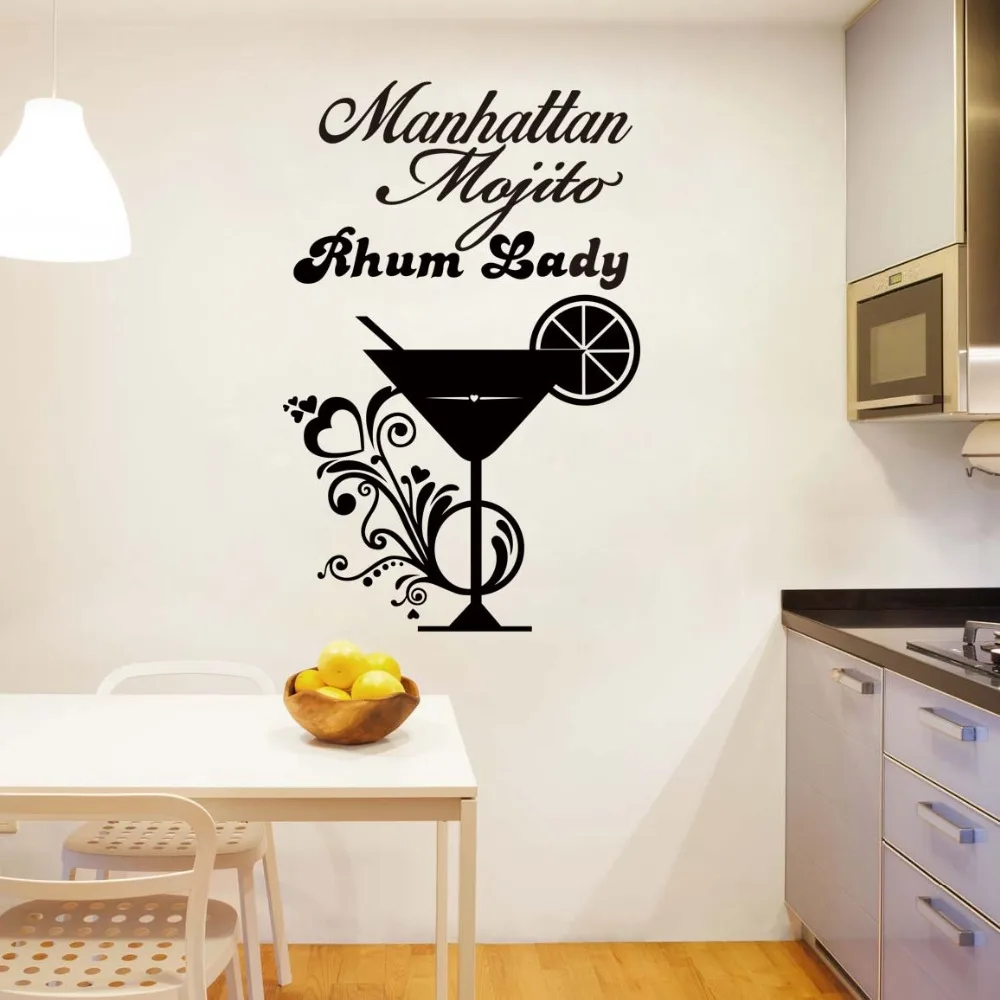 Stickers Cocktail Design Vinyl Wall Decals Art Mural Kitchen Home Decor Wallpaper Csuine House Decoration 38 cm x 59 cm